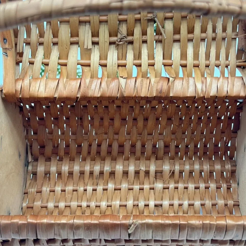 Vintage Wicker Basket Handbag Floral Accent Purse Cottagecore Garden Party 1950s